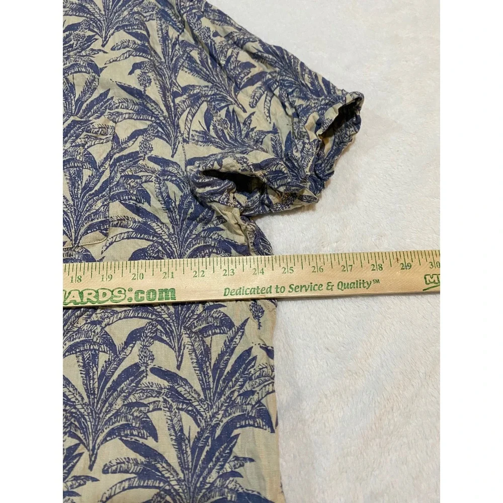 Banana Republic Mens XL 100% Linen Palm Tree Short Sleeve Button Down Shirt Blue